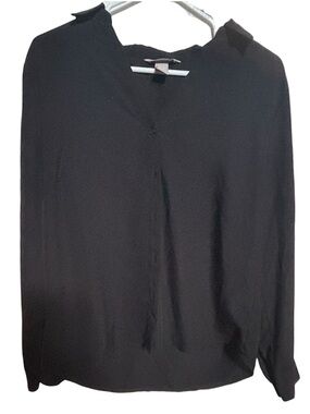 H&M Black V-Neck Long Sleeve Blouse Button Up Shirt